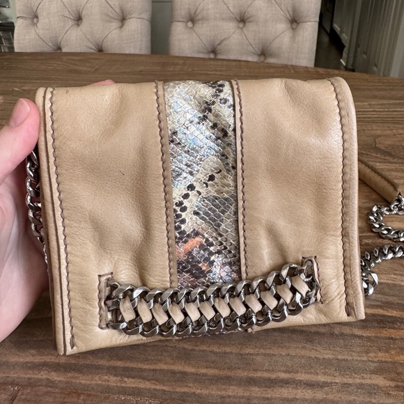Ramy Brook Chain Leather Crossbody Bag or Clutch with Snakeskin Detailing Silver - Picture 2 of 16